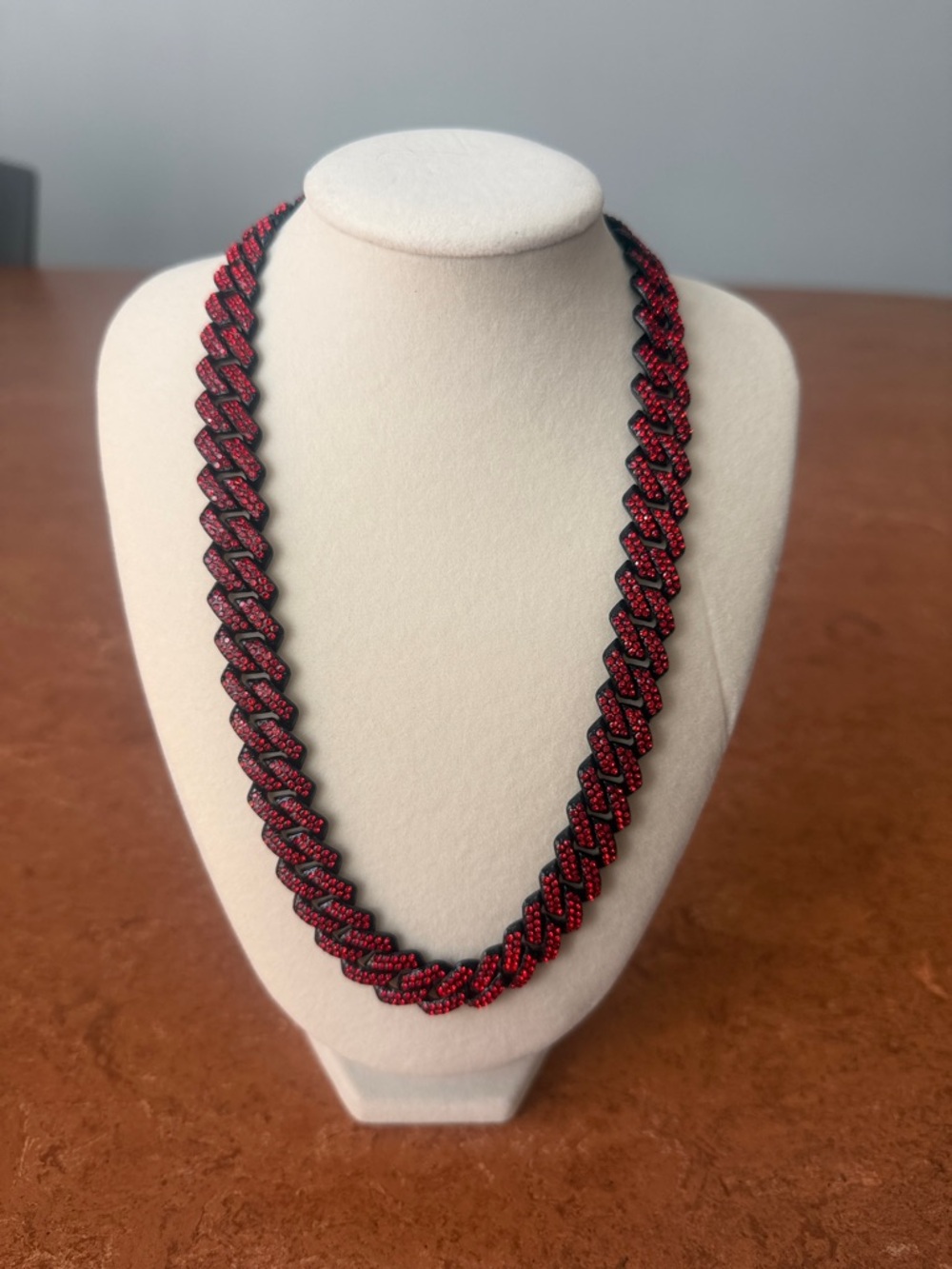 Red Link Chain w/Black Accents - VVSCZ Jewels - 18 inches